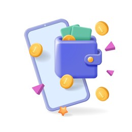 mobile phone and wallet with money vector. online payment, digital e-payment concept. internet banking 3d concept.