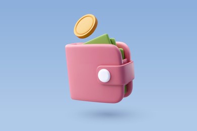 3d vector money wallet with green cash and gold coins, online payment concept. eps 10 vector.