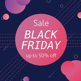 black friday sale promotional banner with gradient and decor elements. up to 50% off. special black friday offer. modern banner for sales, promotion, email, posters.