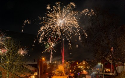 fireworks during the new year at tromsoe