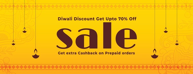 happy diwali sale banner with offer details in yellow background 
