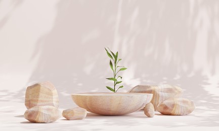 rock podium for product presentation. natural beauty pedestal, relaxation and health, 3d illustration	