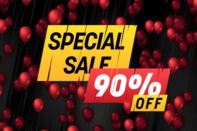 90 ninety percent off sale discount shopping banner balloon red. price offer