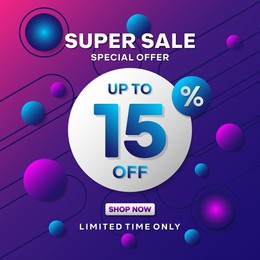 super sale banner template design. abstract sale banner. promotion poster. special offer up to 15 percent off. vector eps 10
