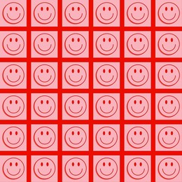 retro red smile emoji check y2k pattern with pink background