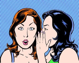big secret comic pop art illustration of two beauties with blue background