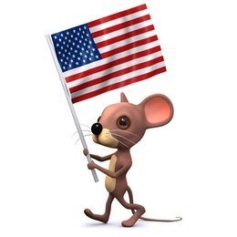 3d render of a mouse holding an american flag