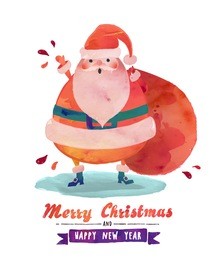watercolor santa - cute santa claus wishing a merry christmas and happy new year, watercolor effect vector