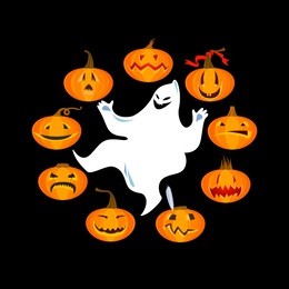 vector illustration on the theme of halloween with pumpkins and fun bringing