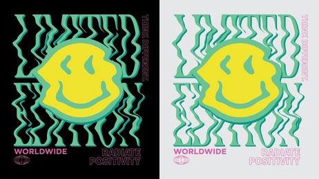 modern distorted melting smiling face emoji illustration print with typography limited edition slogan for graphic tee t shirt or sticker poster - vector