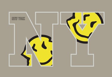 vintage typography college varsity ny new york slogan print with smiling face for graphic tee t shirt or sweatshirt - sticker - vector