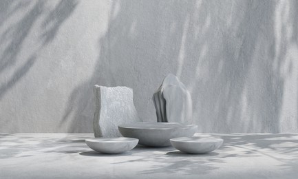 rock podium for product presentation. natural beauty pedestal, relaxation and health, 3d illustration	