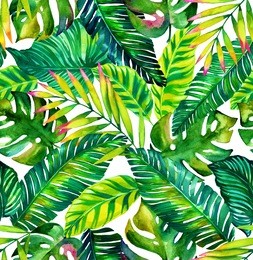 seamless colorful tropical leaves only pattern with diverse exotic plants