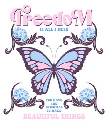 butterfly graphic with retro slogan style