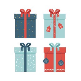 christmas new year gifts wrapped with ribbons. - vector.