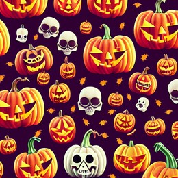 halloween pumpkins and autumn leaves pattern, holiday illustration, textures, wallpapers, 3d rendering