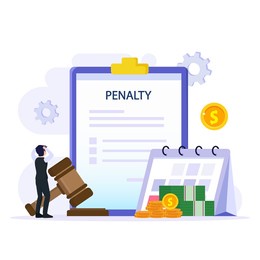 penalty vector concept. stressful businessman looking at a charge and expense punishment notice.