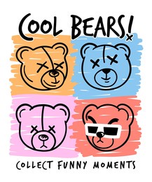 cool bears slogan with pleasant bears vector illustration. graphic design for t-shirt