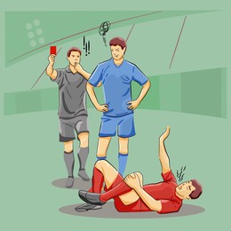 referee give red card to player for bad tacking play soccer game