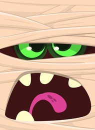  scary cartoon monster mummy face vector. cute square avatar or icon. halloween illustration. great for party decoration, package design