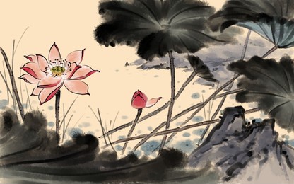 chinese style lotus ink painting background illustration