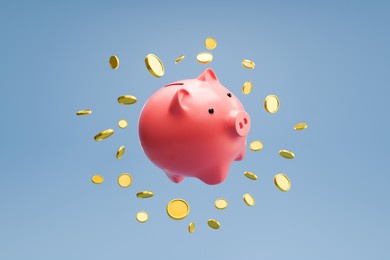piggy bank with dollar coins. finance, saving money, white piggy bank on bright pink background. 3d illustration