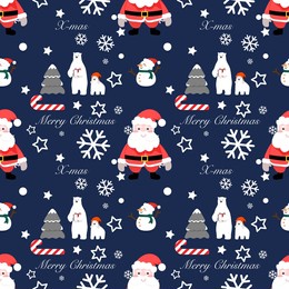 santa claus, polar bears,snowman design ideas for gift wrapping paper, book covers or fabric prints for christmas and new year festivals.