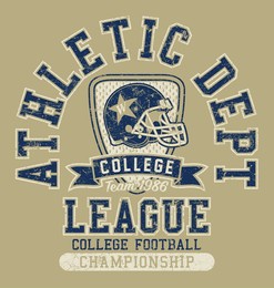 american football college athletic department vintage vector print for kid boy t shirt grunge effect in separate layer