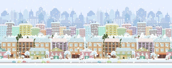 panorama. seamless border with a winter cityscape