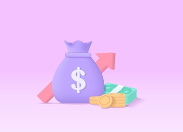 3d render growing profit, investment money, increase, profit growth vector concept. 3d vector design illustration