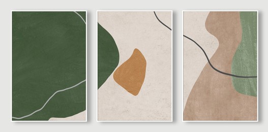 green geometric color block and hand-painted line art pattern, cover design, abstract decorative painting