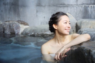 japanese woman in hot spring.