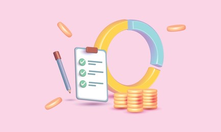 save money bank financial graph economics saving education concept. on pink background vector 3d calculator