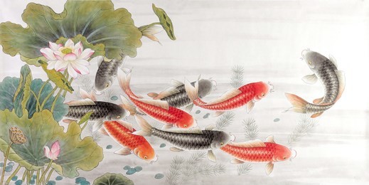 fish of asian ink and wash painting. 