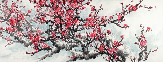 plum blossom on white background.traditional chinese painting. 