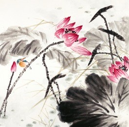 abstract lotus-traditional chinese painting. 