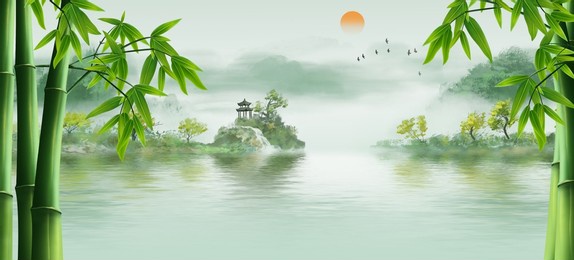 chinese style freehand artistic conception landscape painting background