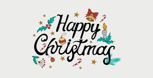 merry christmas calligraphy lettering isolated on white web background with holiday elements - vector illustration