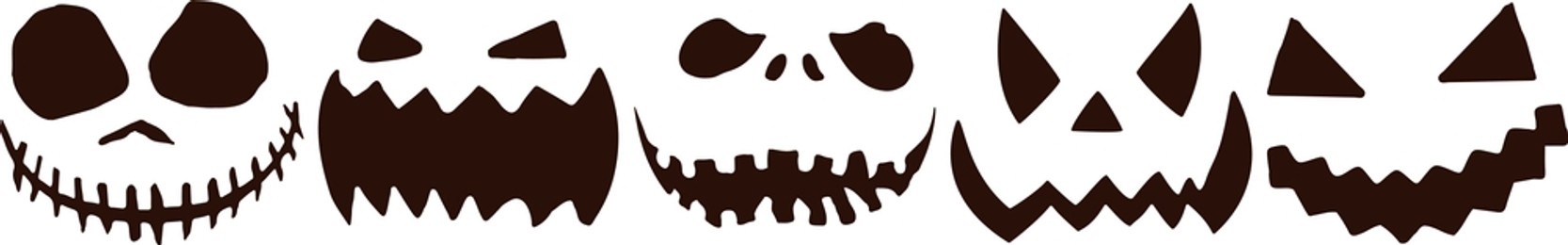 scary halloween pumpkin faces icons set on white background. 5 in 1. vector graphic
