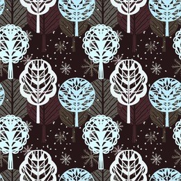 holidays seamless pattern with christmas trees and snowflakes. abstract winter hand drawn ornament. repeated background texture. nature print. cloth design. wallpaper