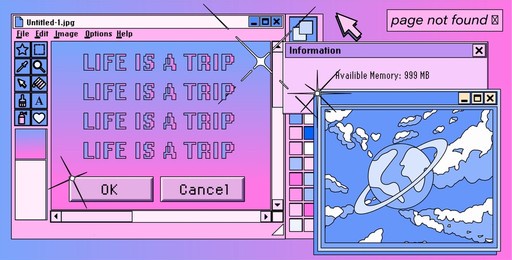 collage of user interface elements in pastel pink colors. vaporwave retro style collage of icons and window boxes.