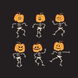 set of dancing pumpkins on white background. orange dancing pumpkin with smile for your design for the holiday halloween. vector illustration.