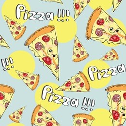 doodle style pizza slice seamless vector background