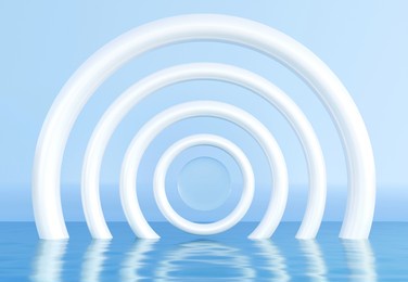 blue background with decorative objects and white rings ideal for poster, cover, branding wallpaper, banner, website, presentation. classic and clean. 3d rendering.