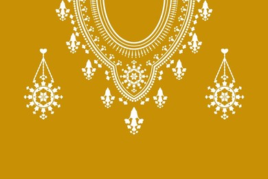 vector - geometric ethnic oriental pattern of necklace, collar, pendant. white on yellow background. can be use for fashion, fabric, print, handcraft, clothing, jewelry.