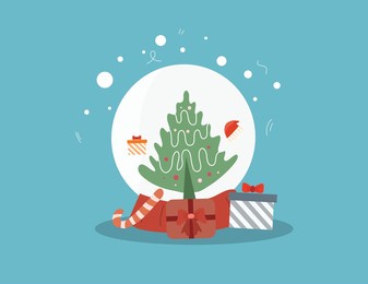 christmas decorative with funny santa claus, tree, and gift boxes and many others for merry christmas event