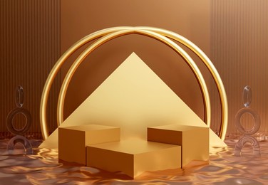 elegant cylinder podium with decorative objects. stand to show products. stage showcase with copy space. pedestal in luxury and modern scene. 3d rendering.