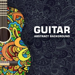 abstract retro music guitar on the background of the ornament. vector illustration concept design