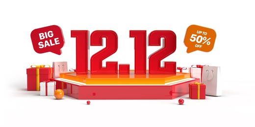 12.12 shopping day poster or banner with product podium scene december 12th