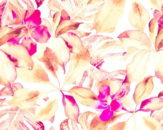 schefflera arboricola seamless pattern. schefflera actinophylla hayata repeated ornament crimson red botanical watercolor print. evergreen variegated walisongo plant with exotic flowers.